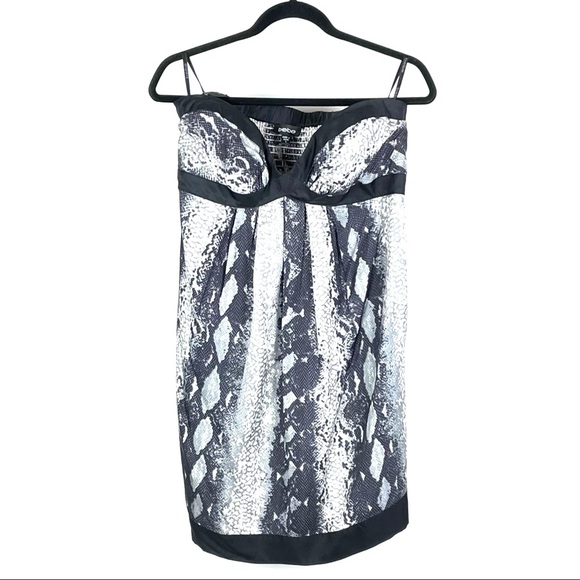 bebe Dresses & Skirts - Bebe Silk Snakeskin Strapless Mini Dress 1245